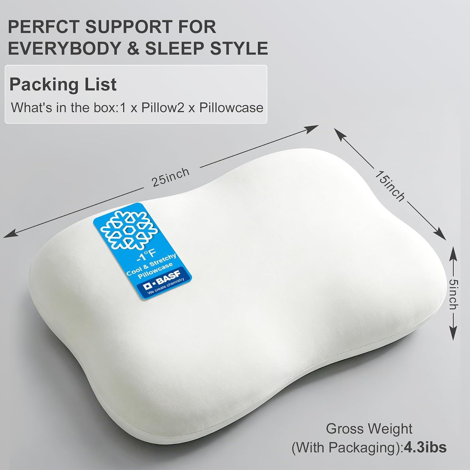doudou doudou Cervical Pillow for Side Sleepers - Neck Pillow with 3-5 Second Slow Rebound Memory Foam, 360° Ergonomic Support & Coo…