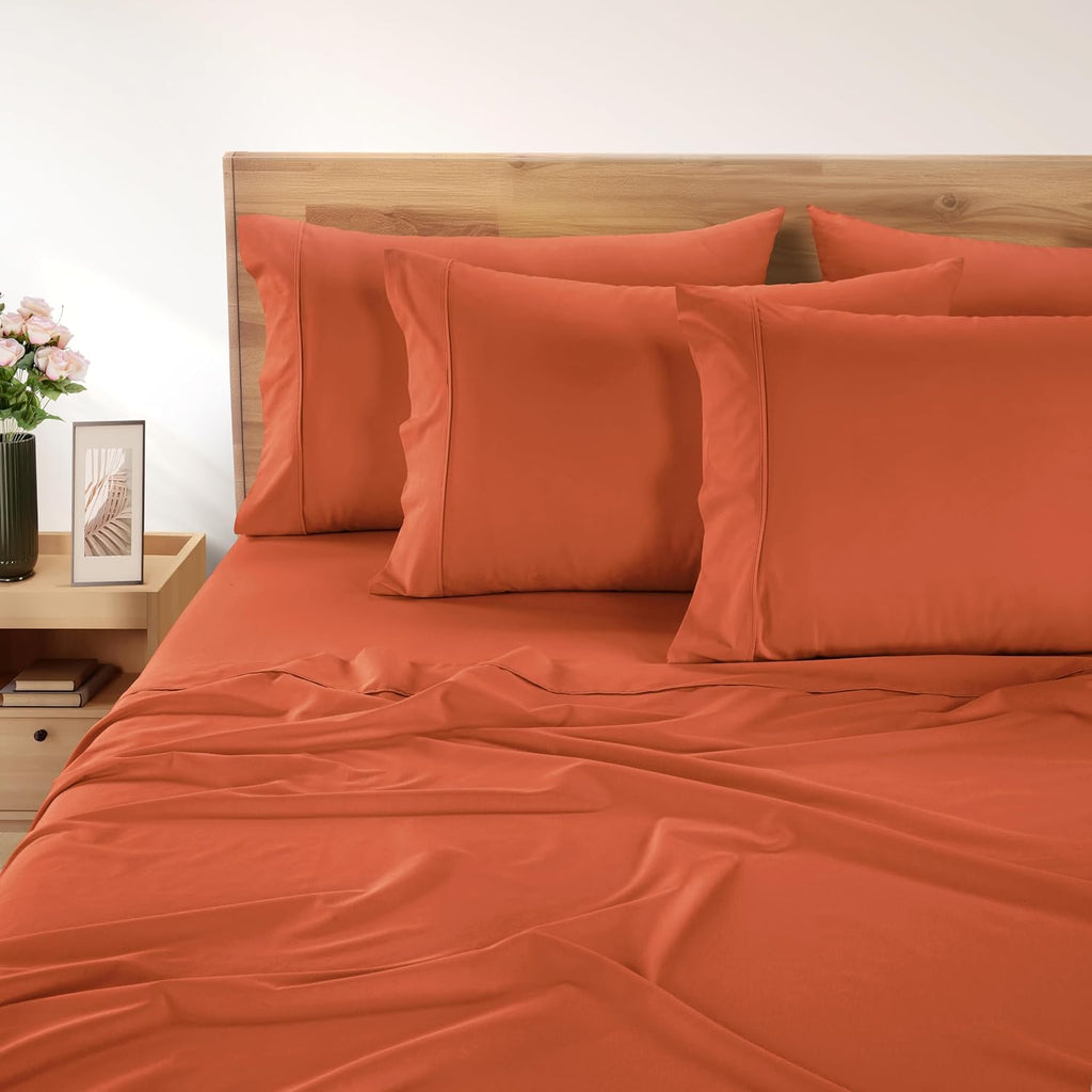 Casa Platino 100% Cotton Sheets California King Size Set - 6 Pieces (1 Flat, 1 Fitted, 4 Pillowcases) - Soft, Breathable & Cooling…