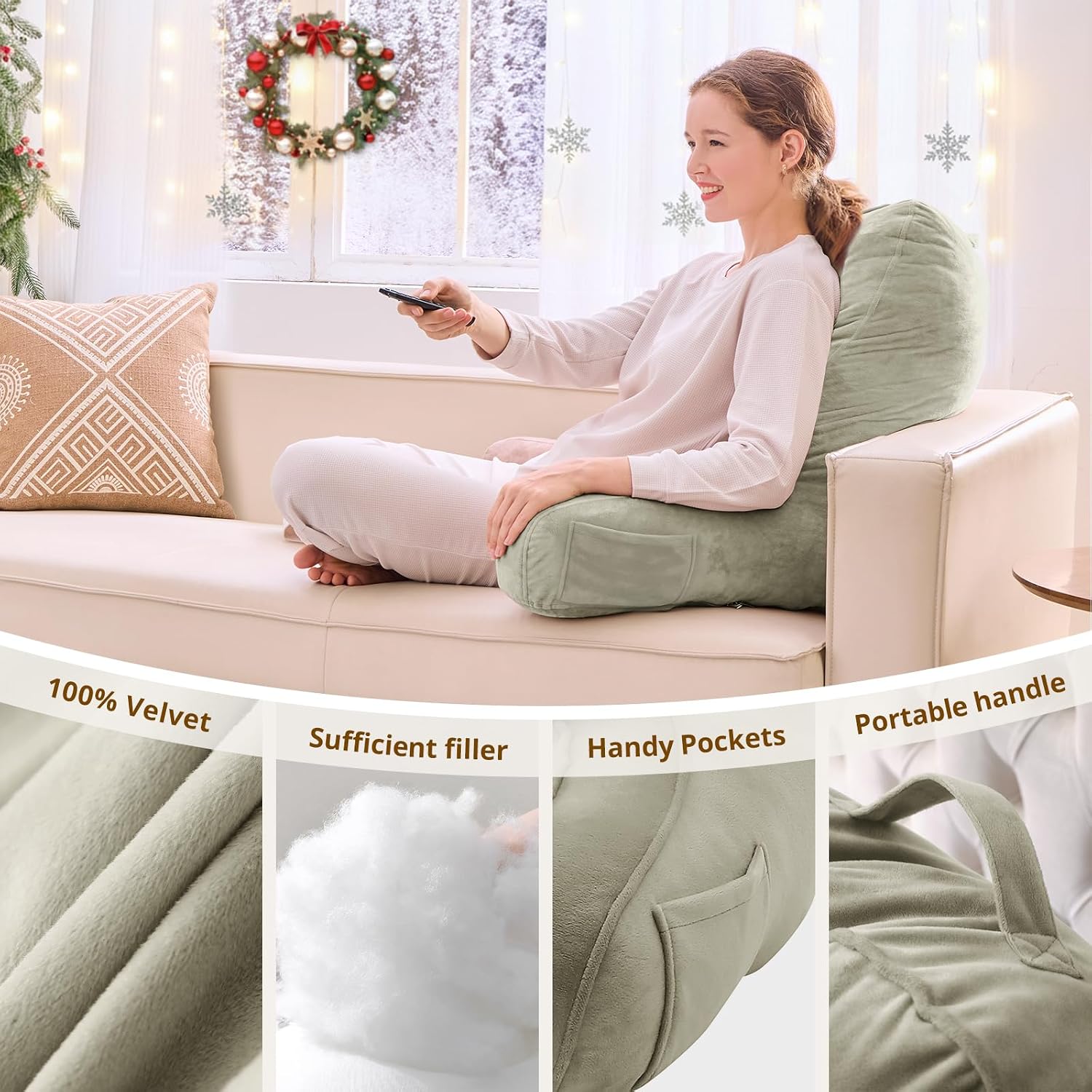 Sasttie Reading Pillow, Pillows for Reading or Relaxing – Ergonomic Support for Head, Neck, Back, and Lumbar, 23-Inch, Linen
