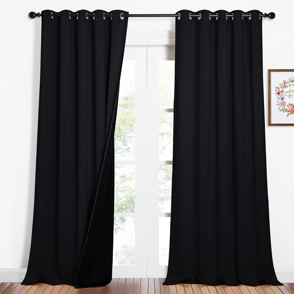 Nicetown Cold Blocking 100% Blackout Curtains, Durable Black Lined Blackout Curtains for Bedroom, Energy Saving Long Curtains for Patio Sli…
