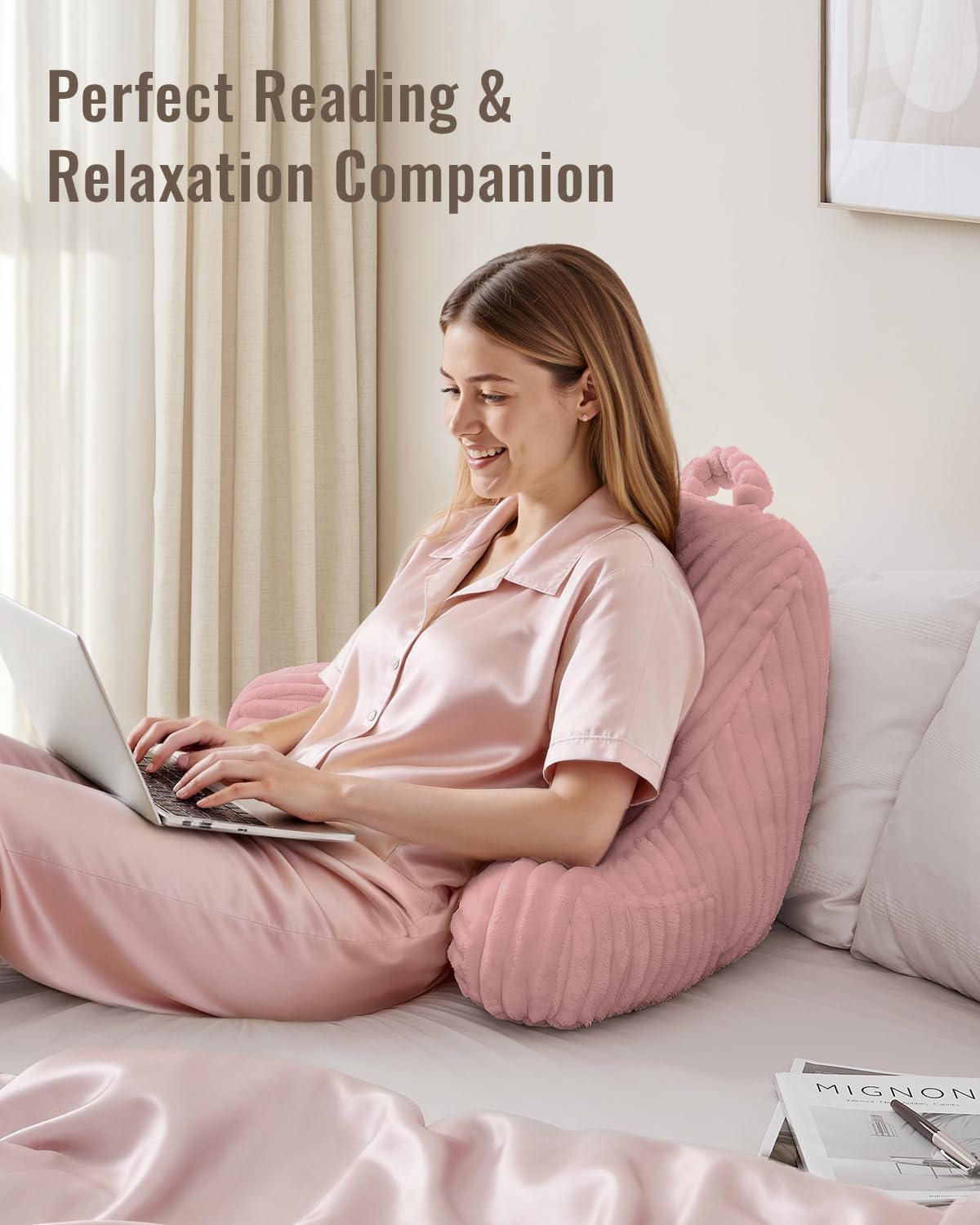 BlissfulDiary Blissful Diary Reading Pillow for Sitting in Bed, Flannel Back Pillow Bed Sitting Up for Adult & Children, Backrest Cushion f…