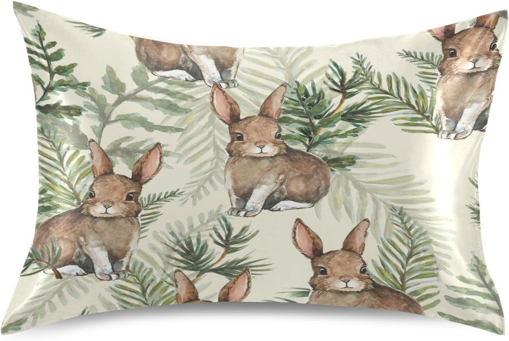 YETTASBIN Easter Bunny Satin Pillowcase, Soft Breathable Silk Pillow Case with Envelope Closure for Hair and Skin, Standard Size 26 x 20…