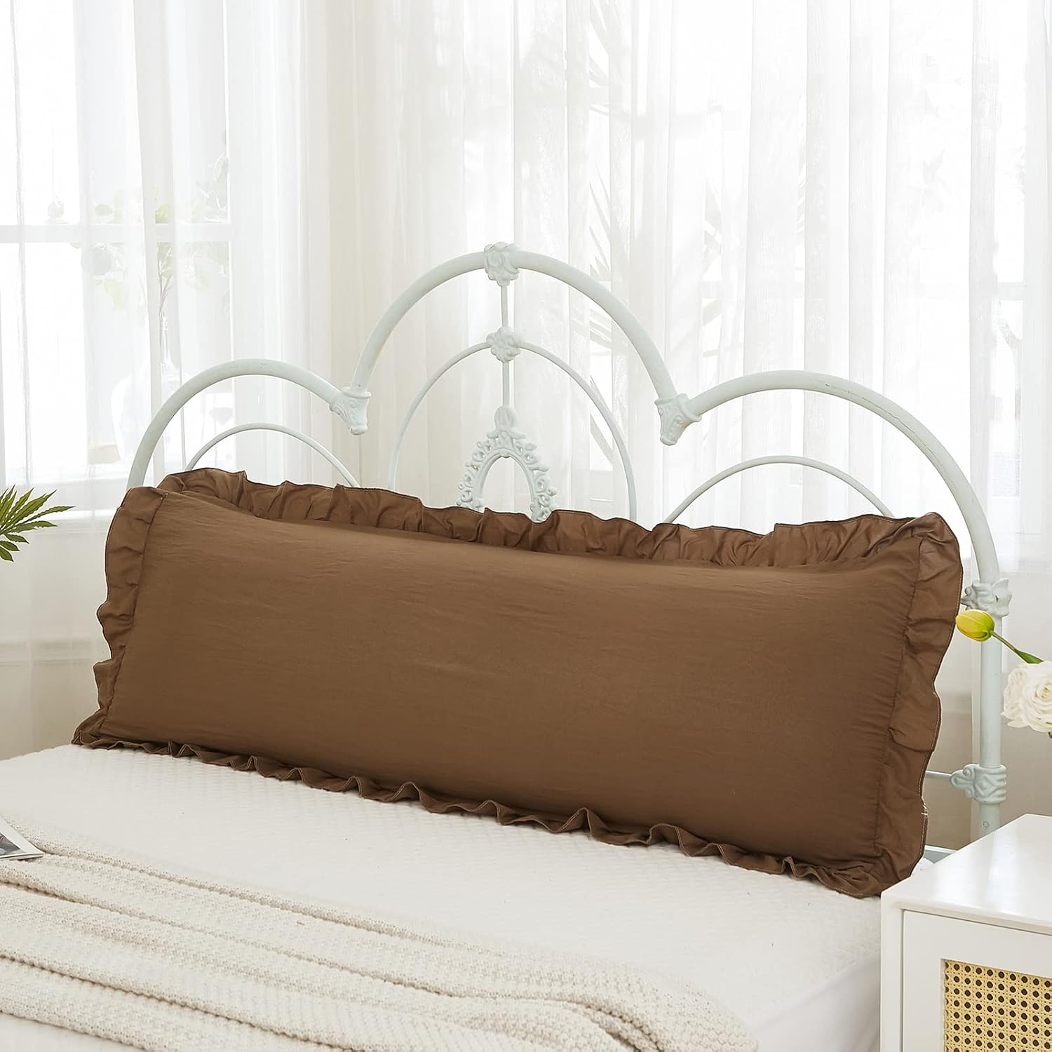 Merryword Brown Body Pillow Cover 20x54inches Long Pillowcase Ruffled Pillowcases Shabby Chic Ruffled Fringe Decor Body Ruffled Pillow Sham…