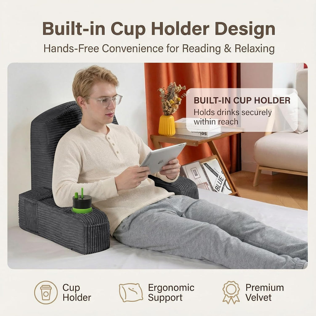 Asawesling Reading Pillow for Adults, Back Pillow for Bed Sitting Up, Backrest Pillow for Sitting in Bed, Detachable Arms with Built-in Cup…