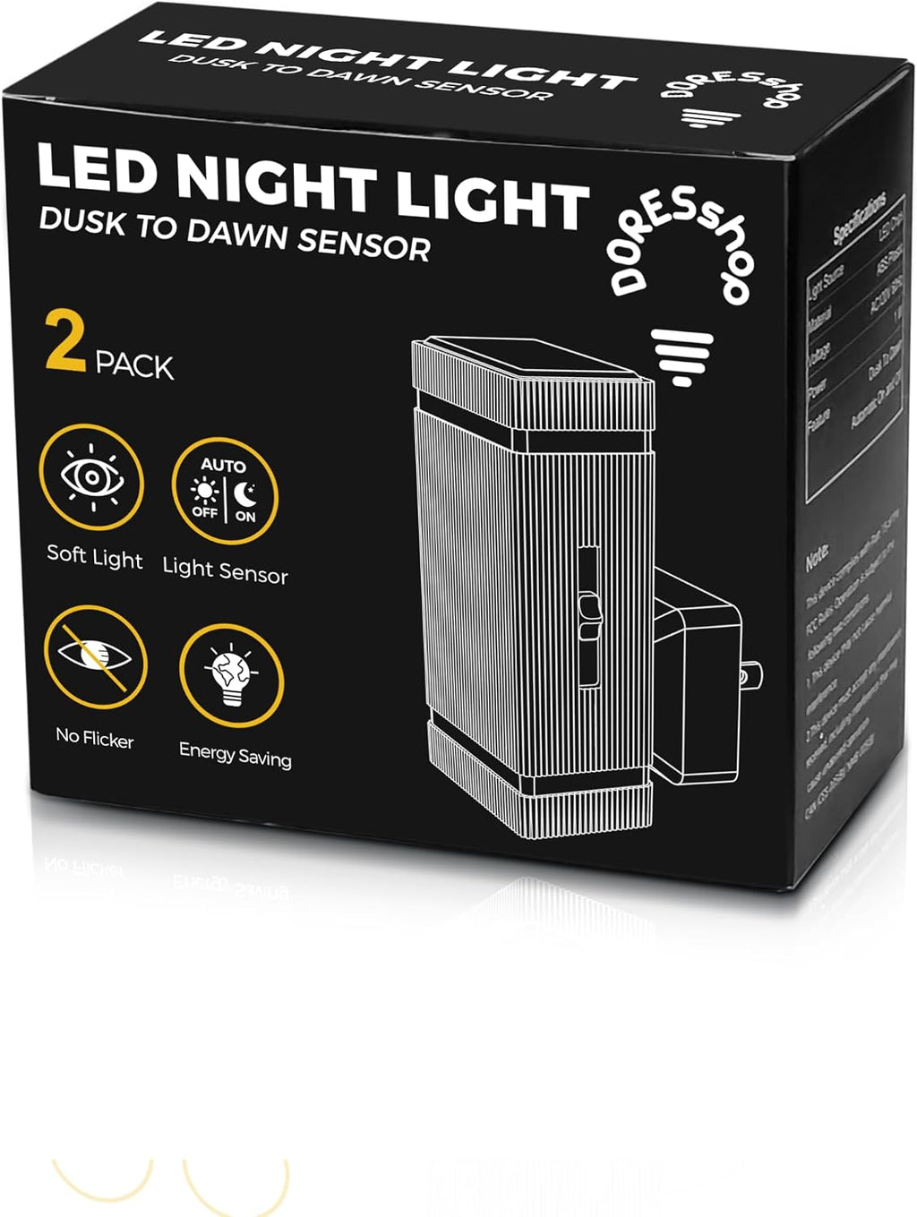DORESshop Led Night Lights Plug into Wall [2 Pack], 1W 3000K Dimmable Night Light from 0LM to 100LM for Bathroom Hallway Bedroom Kids Room…