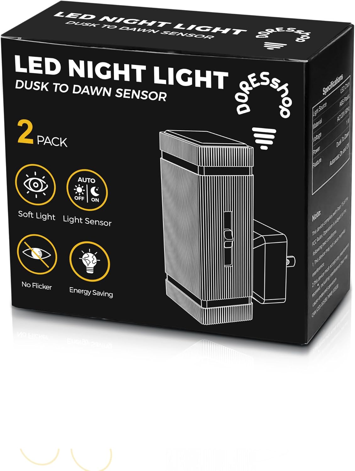 DORESshop Led Night Lights Plug into Wall [2 Pack], 1W 3000K Dimmable Night Light from 0LM to 100LM for Bathroom Hallway Bedroom Kids Room…