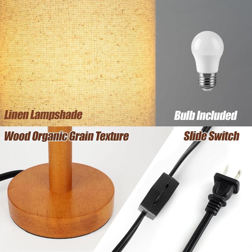 LALISU Small Table Lamp Nightstand Lamp Linen Lampshade Bedroom Wood Base Small Bedside Lamp for Night Stands, Desk Lamps for Reading…