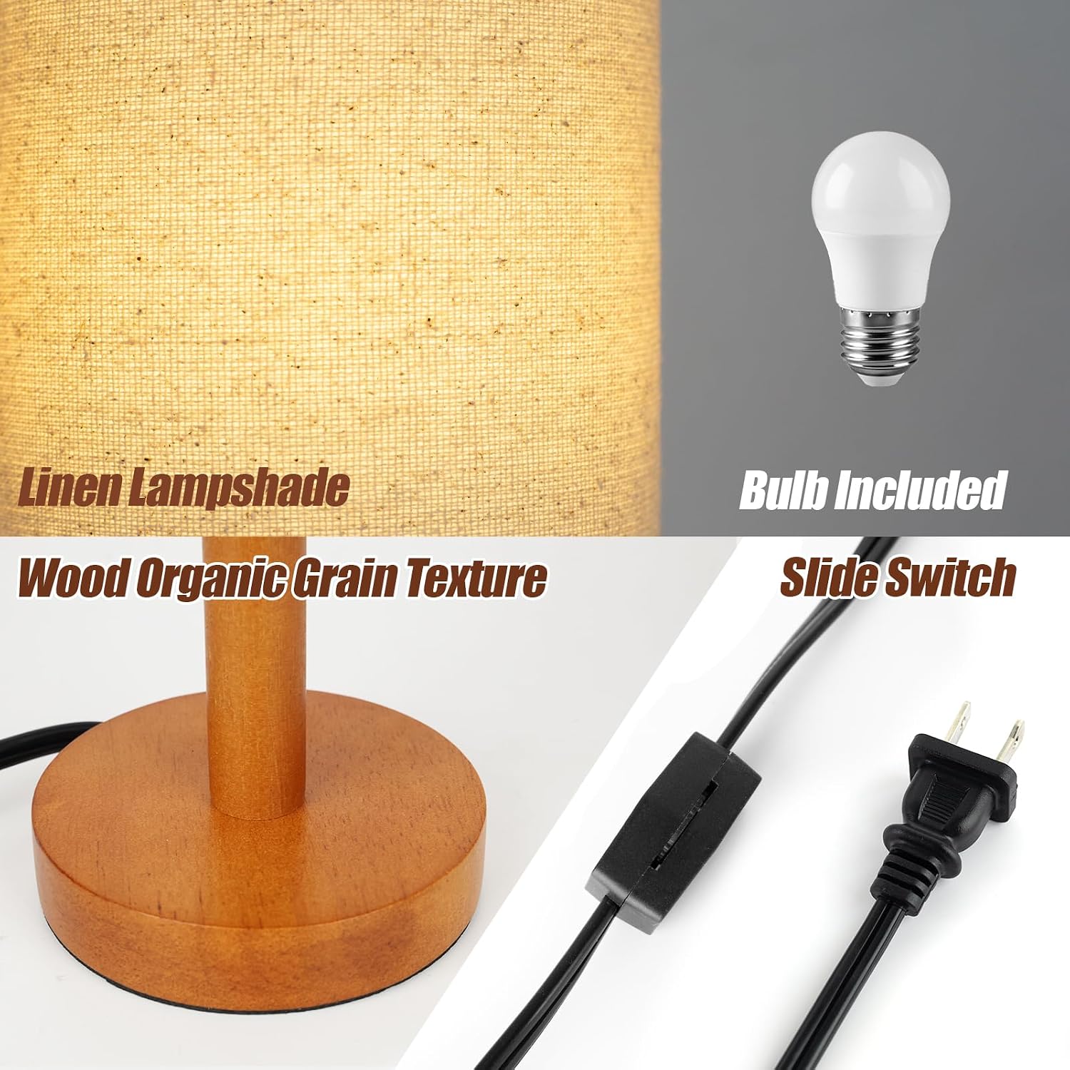 LALISU Small Table Lamp Nightstand Lamp Linen Lampshade Bedroom Wood Base Small Bedside Lamp for Night Stands, Desk Lamps for Reading…