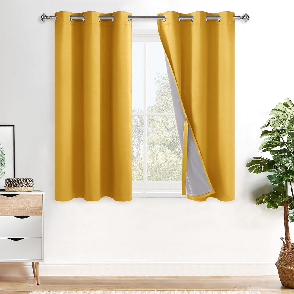 Xwzo 100% Blackout Curtains 45 Inches Long with Tiebacks- Soundproof & Energy Efficiency Window Draperies Grommet Top with Black Liner for…