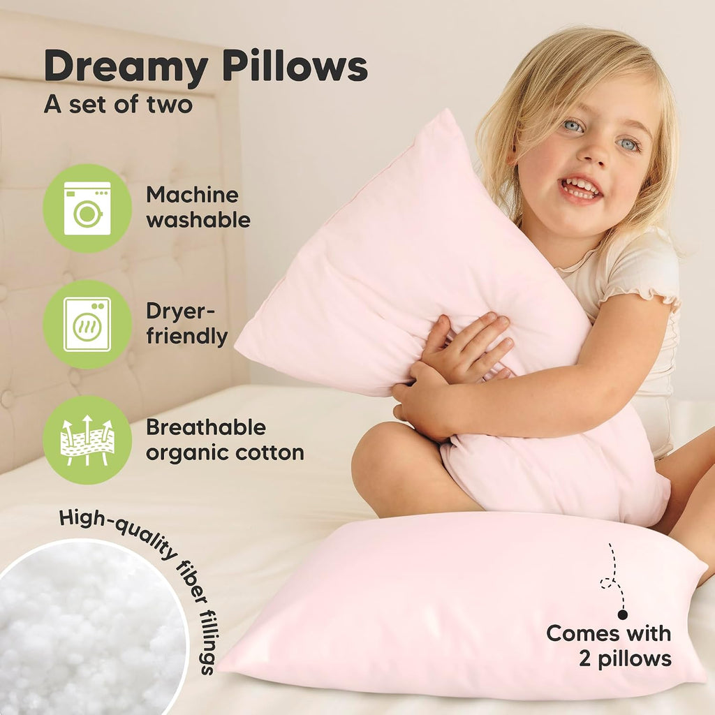 KeaBabies 2-Pack Toddler Pillows 2 Year Old to 5-13x18 Soft Organic Cotton Kids Pillow for Sleeping, Travel, School, Daycare, Nap…