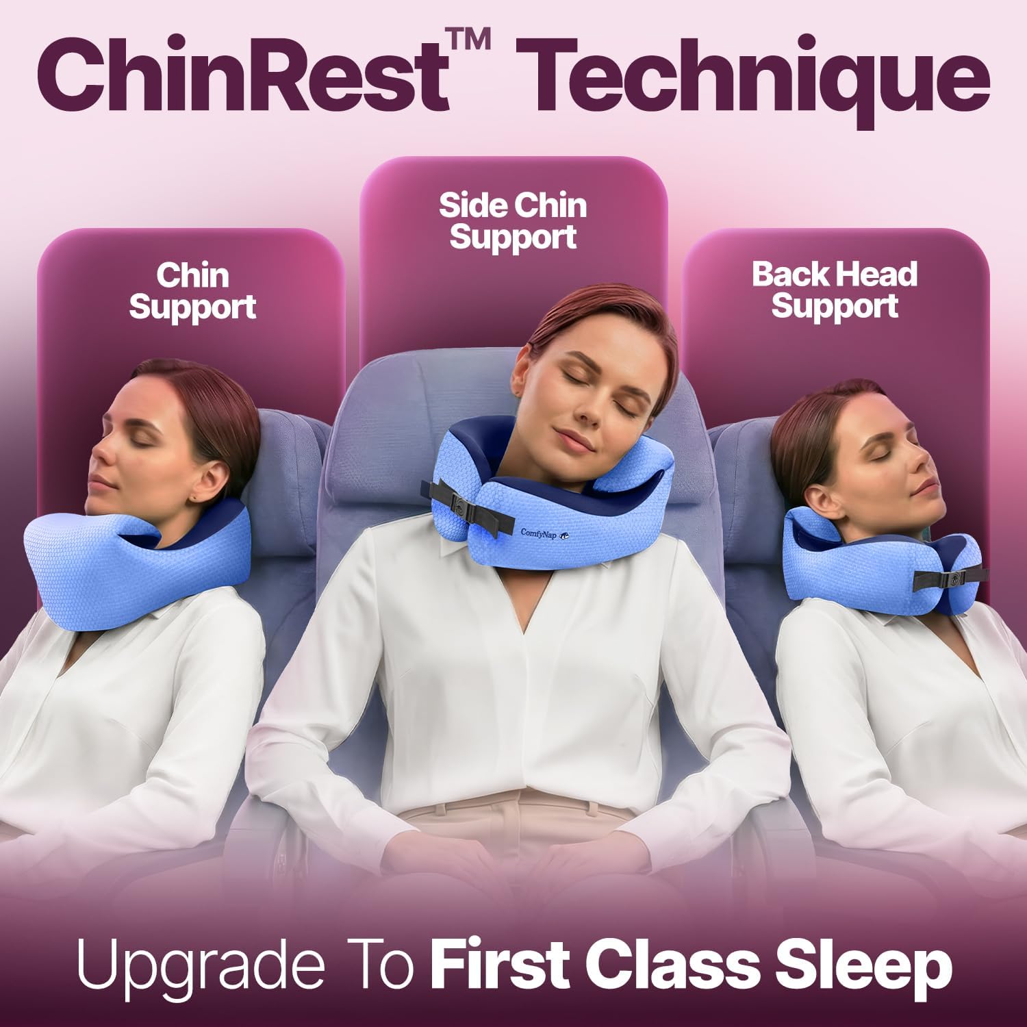 ComfyNap® Versatile Travel Neck Pillow for Airplane [Patented], 9 Positions in 3 Techniques, Plane Pillow with Pure Memory Foam, Travel…