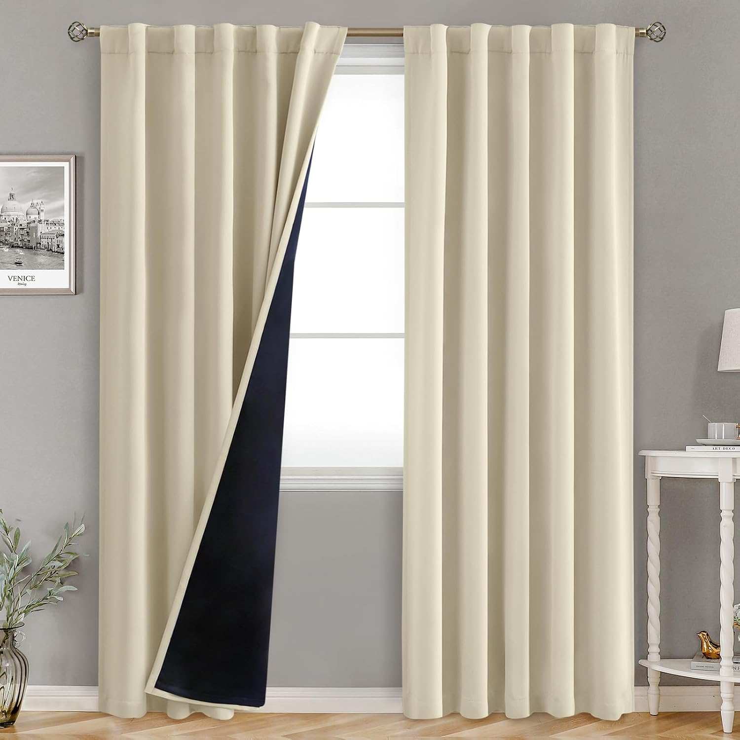 BGment Beige Full Blackout Curtains with Thermal Insulation Liner Curtains 84 Inches Long, Rod Pocket and Back Tab Double Layer Room…