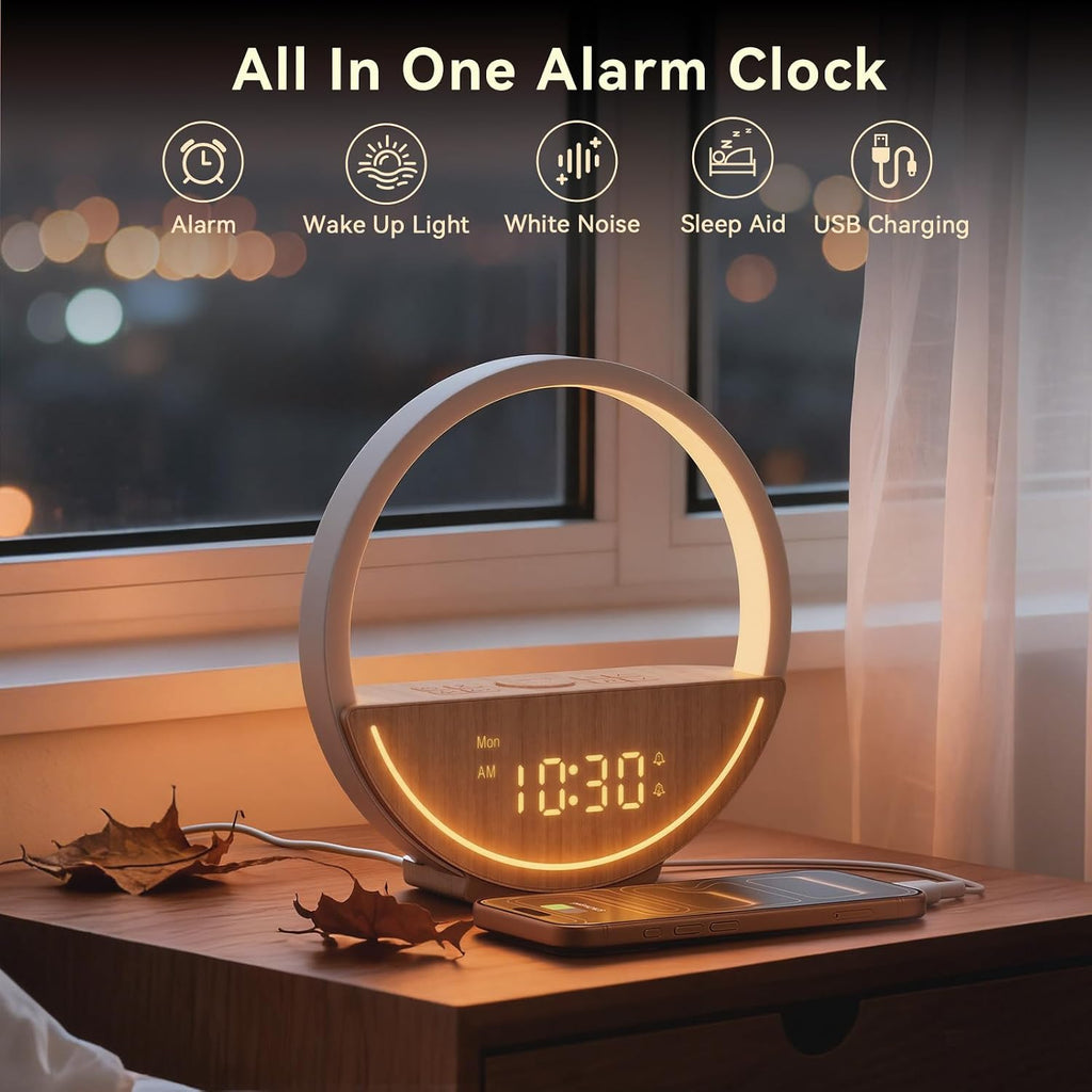 Vivilumens Wake Up Light Sunrise Alarm Clock - White Noise Sound Machine with 20 Soothing Sounds Sleep Better, Weekdays/Weekends Dual…