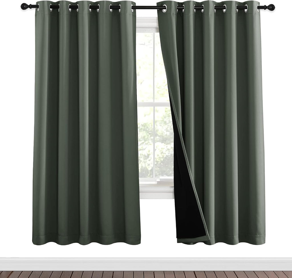 Nicetown 100% Blackout Window Curtain Panels, Full Light Blocking Drapes with Black Liner for Nursery, 72-inch Drop Thermal Insulated Drape…