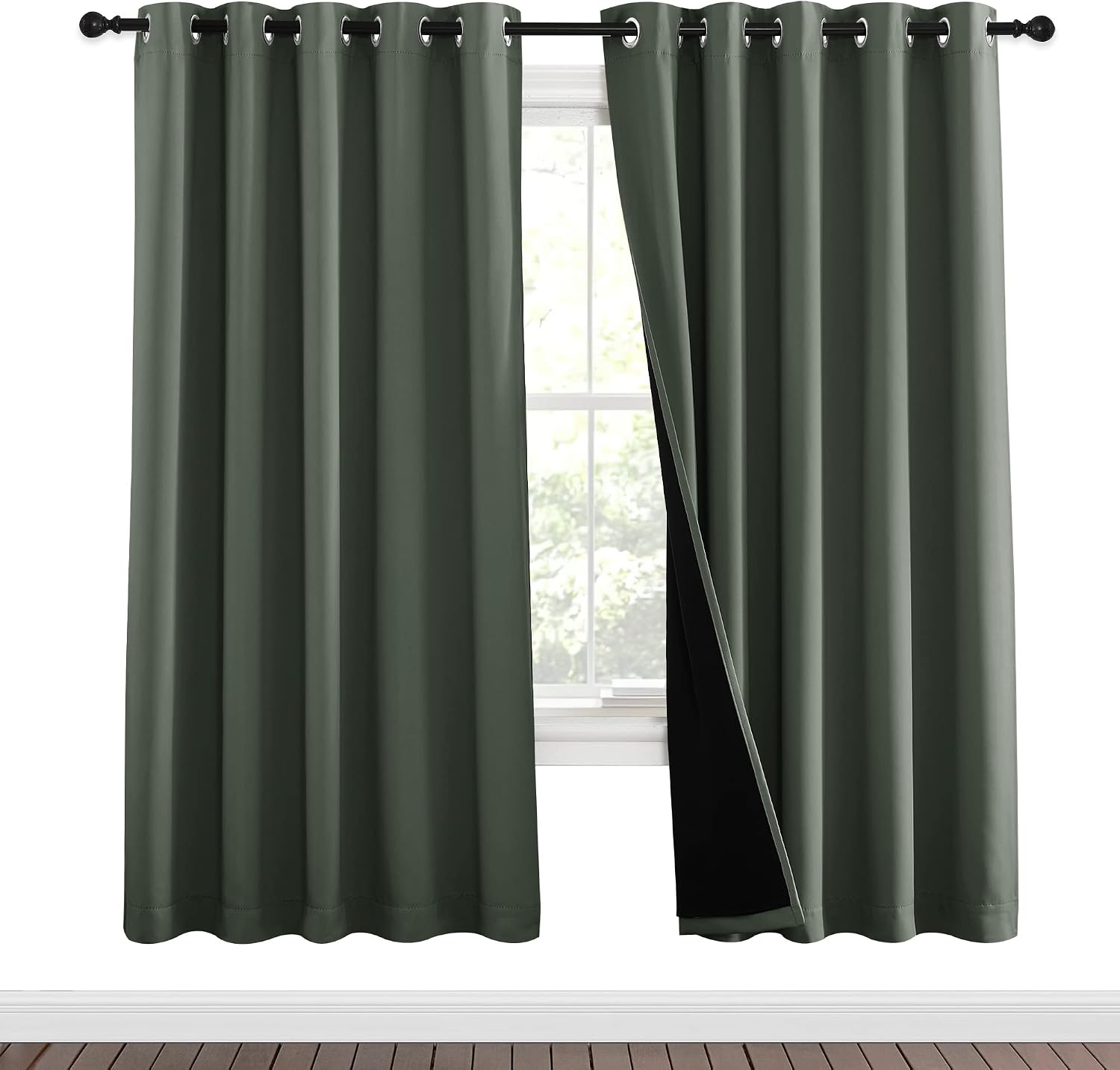 Nicetown 100% Blackout Window Curtain Panels, Full Light Blocking Drapes with Black Liner for Nursery, 72-inch Drop Thermal Insulated Drape…