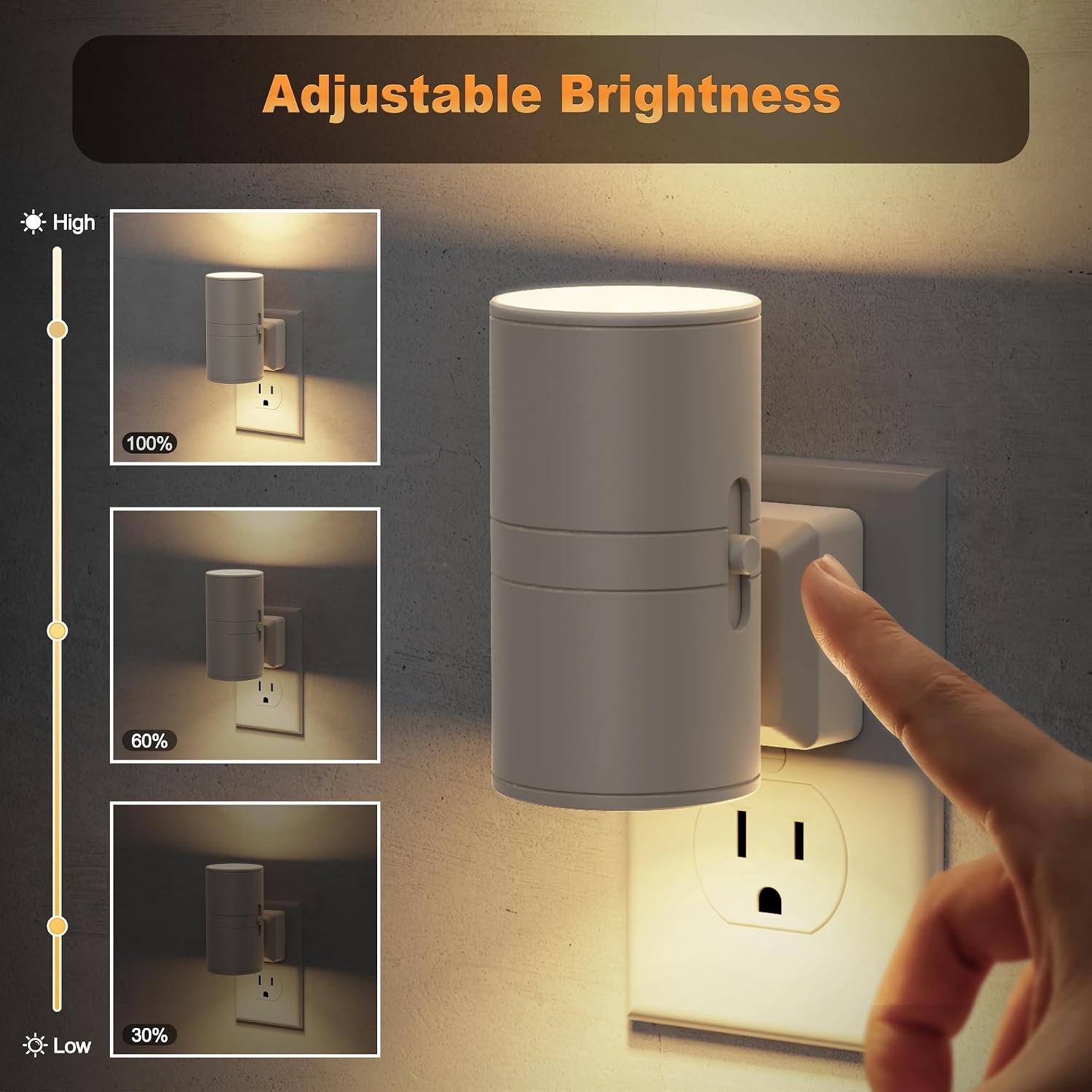 JandCase Night Lights Plug into Wall, Dimmable Gray Night Lights with Dusk to Dawn Light Sensor, Soft White 3000K, 0-100LM Adjustable…