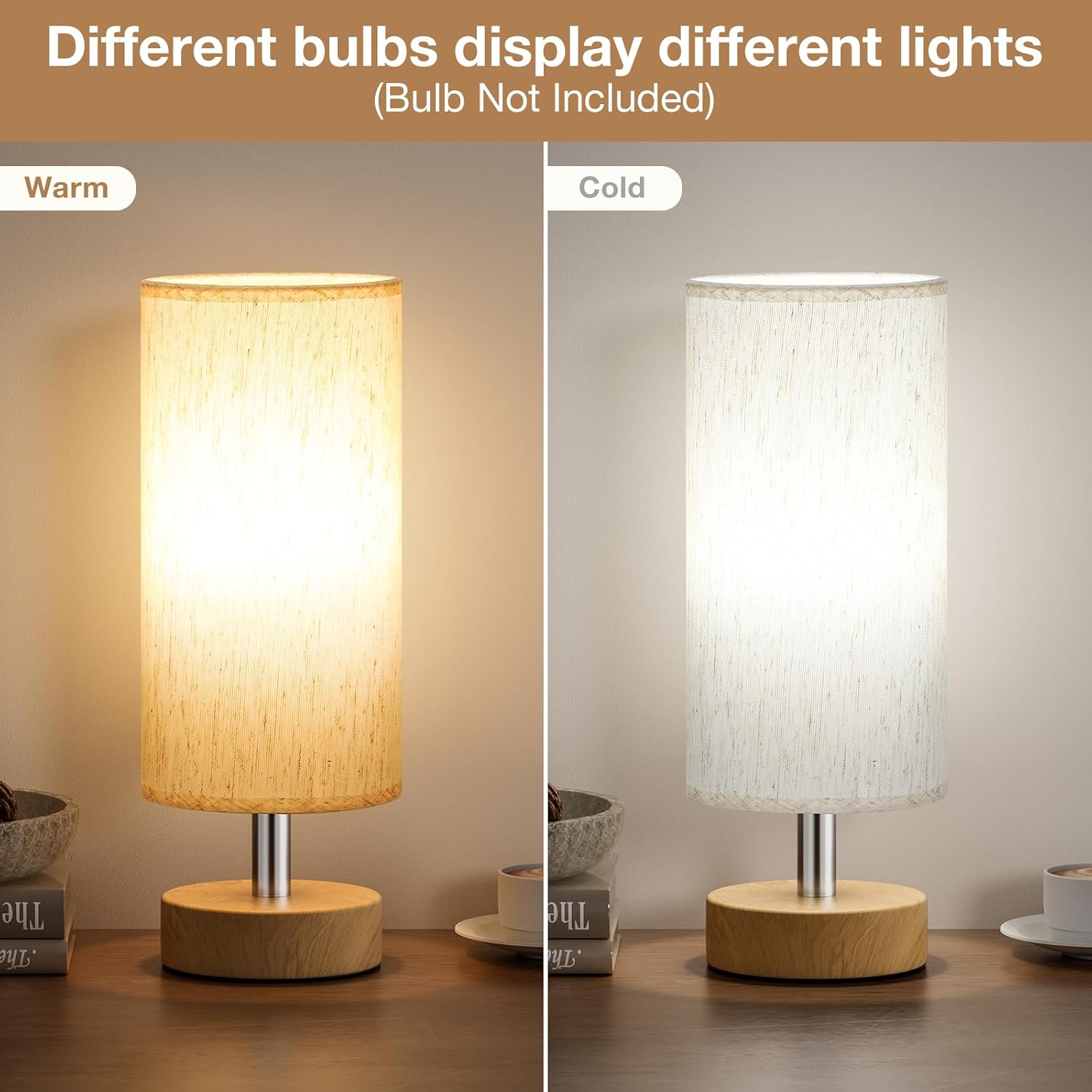 PartageiZ Small Table Lamp for Bedroom - Bedside & Desk Lamp, Minimalist Nightstand Light for Kids, Living & Office Room
