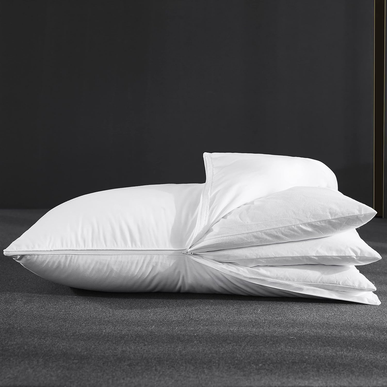 Three Geese Adjustable Layer Goose Feather Pillow Queen Size, Assemblable Bed Pillow with Pillowcase,100% Soft Cotton Cover, Good for Side…