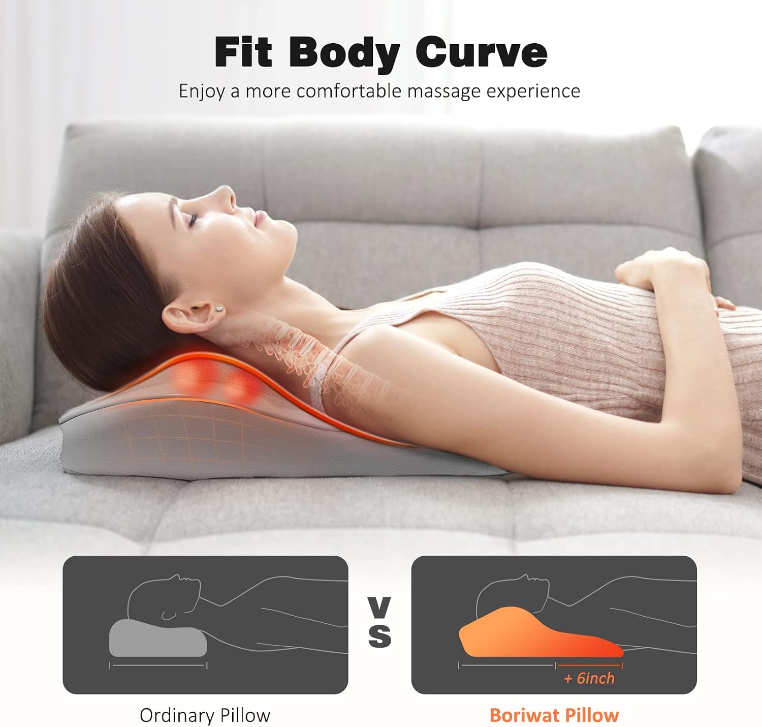 Boriwat Back Massager with Heat, 3D Kneading Massage Pillow for Back, Neck, Shoulder, Leg Deep Tissue, Gifts for Women Men Mom Dad(Light Gr…