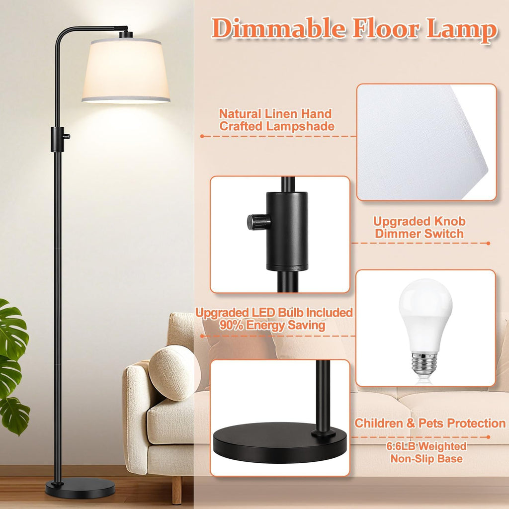 Upgraded】 Dimmable Floor Lamp, 1000 Lumens LED Edison Bulb Included, Arc Black Floor Lamps for Living Room Modern Standing Lamp with…