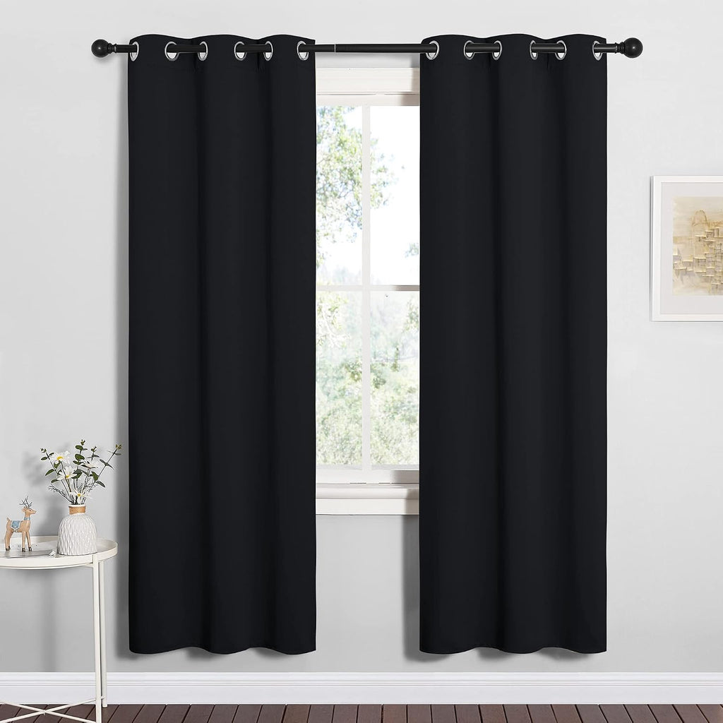 NICETOWN Bathroom Blackout Thermal Curtains and Drapes, Black Solid Thermal Insulated Grommet Blackout Drapery Panels for Window (2…