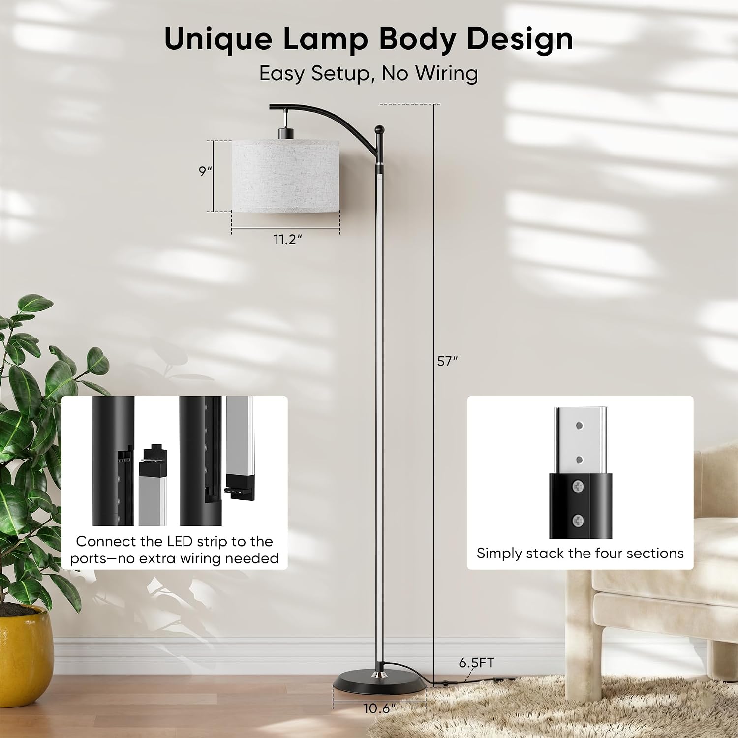 Smart LED RGBCW Corner Lamp with Linen Lampshade Compatible with Alexa, Color Changing Standing Lamp with 16 Million DIY Colors, Music…