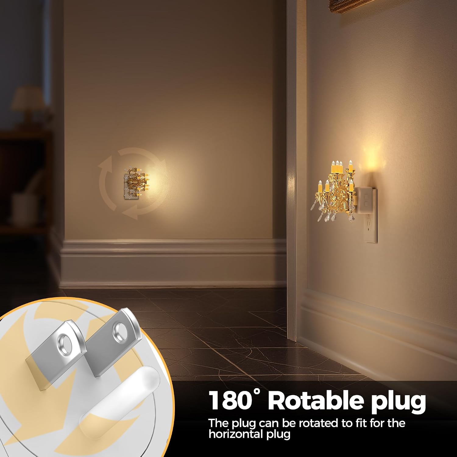 Briignite LED Night Lights Plug into Wall, Chandelier Night Light with Dusk to Dawn Light Sensor, Dimmable Golden Nightlight Plug in…
