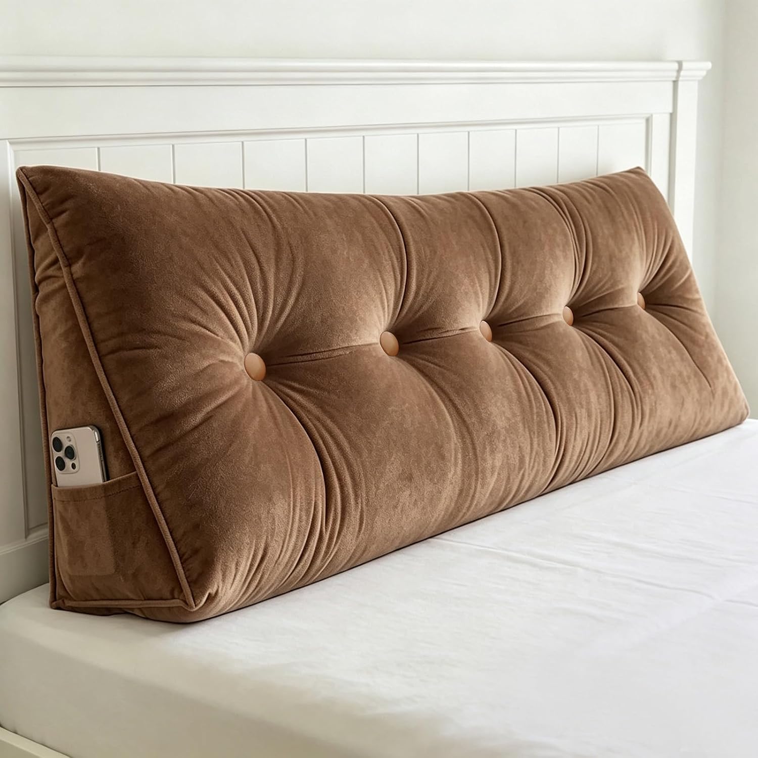 Scnut Headboard Pillow Queen, Triangle Wedge Pillow for Headboard, Ergonomic Backrest Cushion for Reading Sitting Working Removable Crystal…