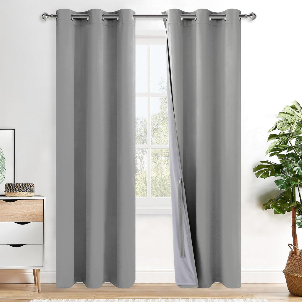 Xwzo 100% Blackout Curtains with Tiebacks- 2 Thick Layers Completely Shaded Window Treatment Thermal Insulated Lined Drapes with Grommets f…