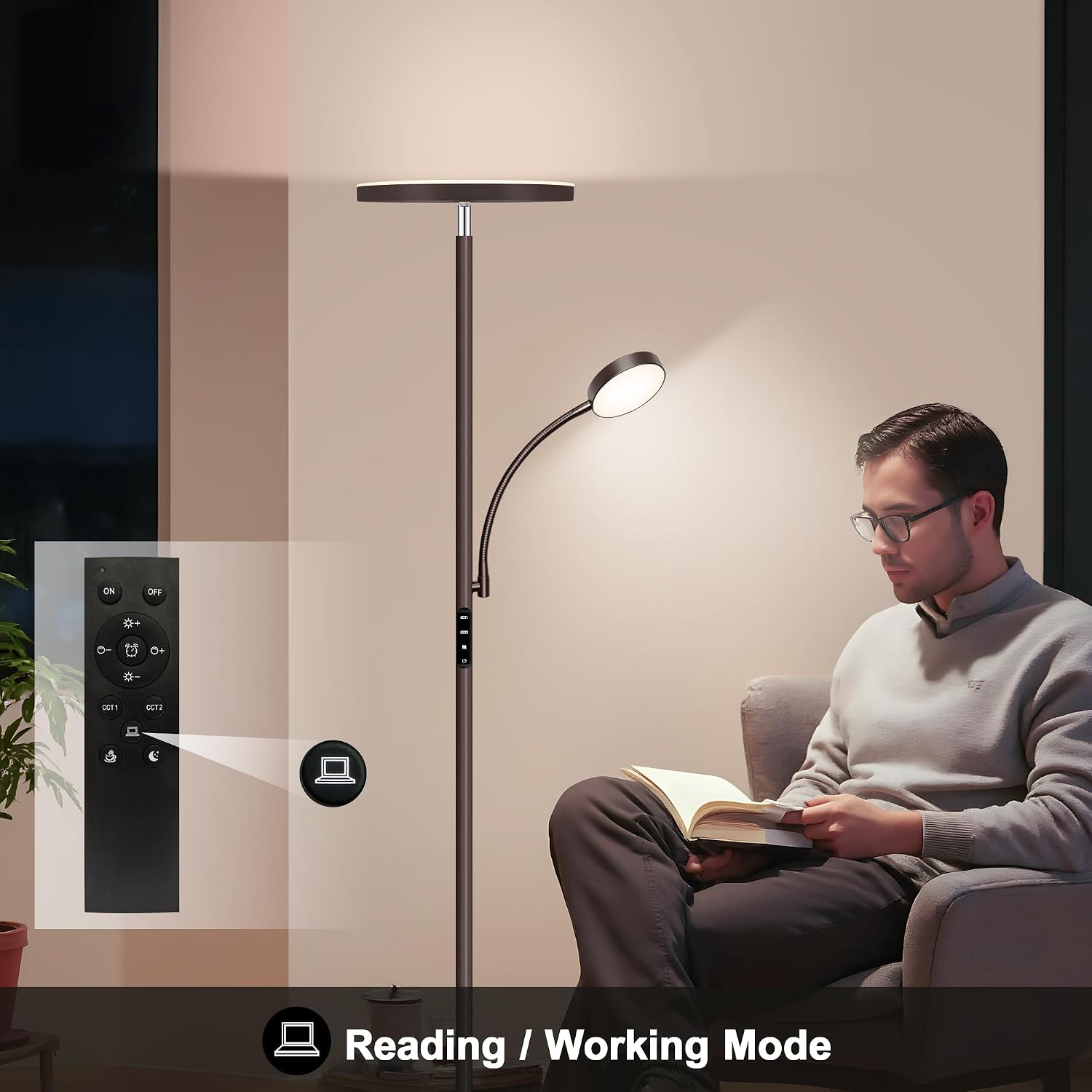 Floor Lamp-42W/4200LM Super Bright Floor Lamp, Dimmable 2-in-1 LED Floor Lamp for Bedroom, Torchiere Floor Lamps with Remote & Touch…