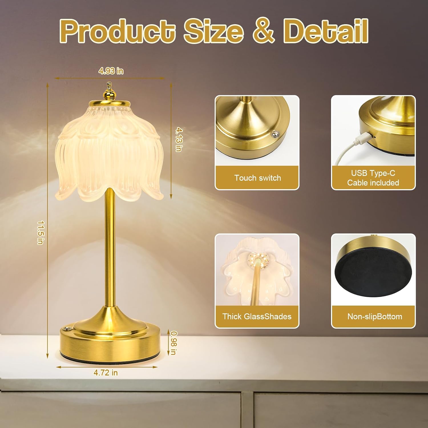 Cordless Lotus Flower Table Lamp, 5200mAh Rechargeable Battery Operated Portable Lamp, 3-Color Dimmable Touch Control Small Desk Lamp for…