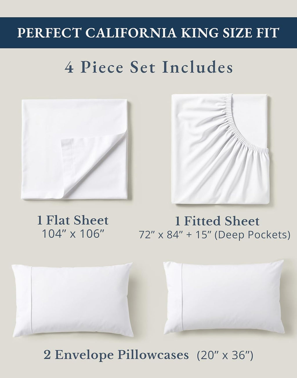 LaneLinen LANE LINEN 100% Organic Cotton California King Sheets Set, 4-Piece Pure Long Staple Percale Weave Ultra Soft Bedding Sheets for B…