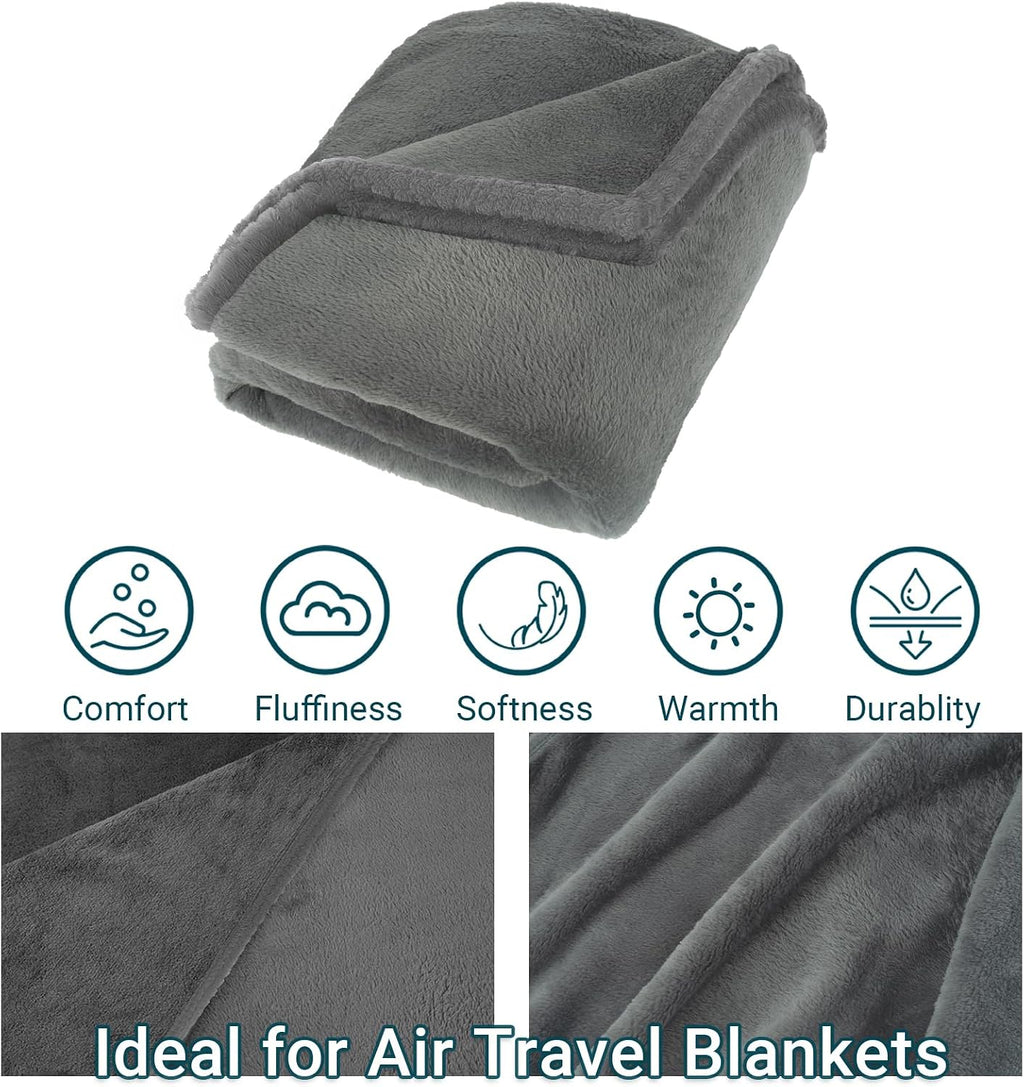 Travel Blanket and Pillow Set for Airplane, 300 GSM Soft Fleece Compact Travel Blanket with Inflatable Pillow and Carry Bag, 60x43…