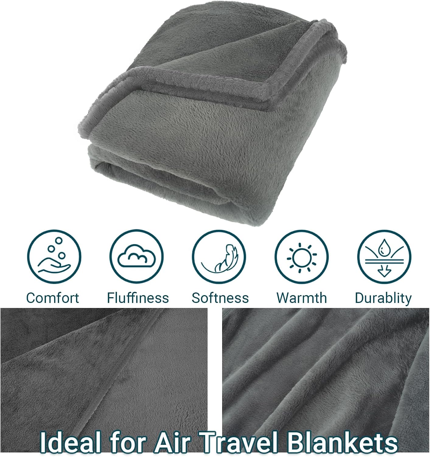 Travel Blanket and Pillow Set for Airplane, 300 GSM Soft Fleece Compact Travel Blanket with Inflatable Pillow and Carry Bag, 60x43…