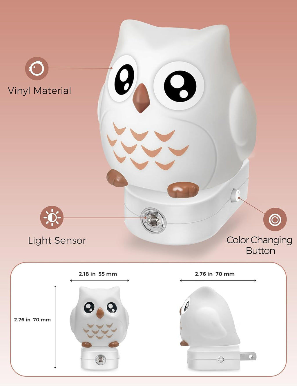 L LOHAS LED Owl Night Light for Kids, 3D Owl Night Light Plug in Wall, Dusk to Dawn Sensor, 8-Color Changing+Soft White 3000K, 3 Lighting…