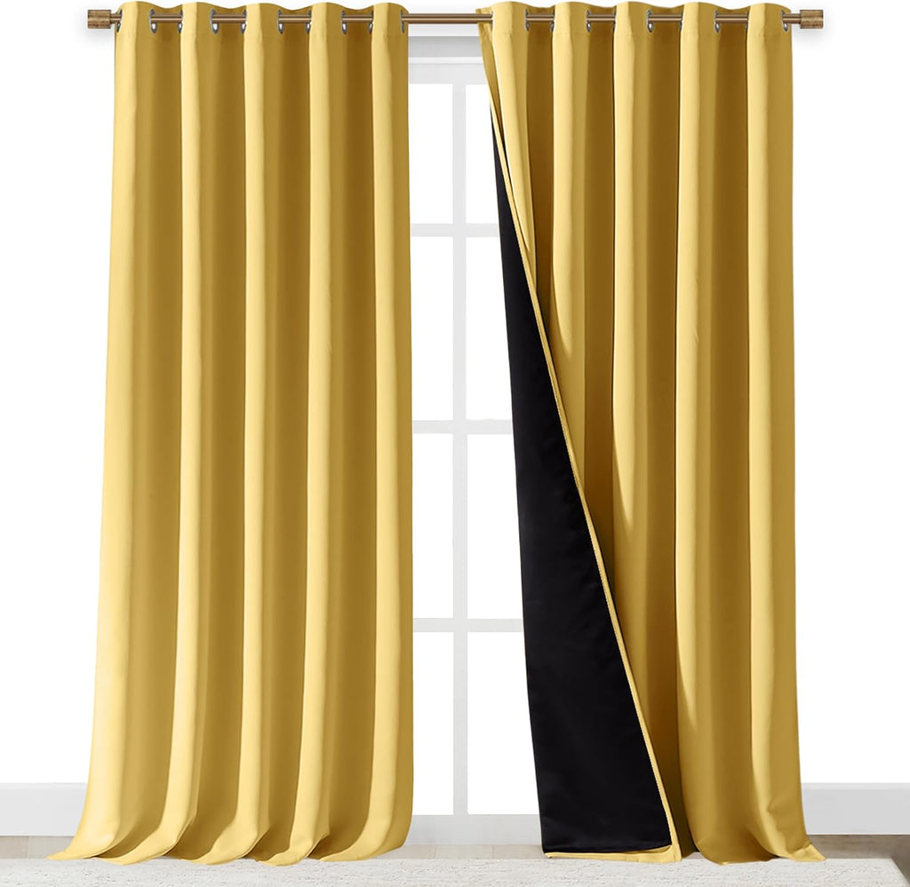 Nicetown 100% Blackout Blinds, Laundry Room Decor Window Treatment Curtains for Large Patio Sliding Door, Thermal Insulated Bright Yellow C…
