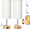 Touch Bedside Table Lamps Set - 3 Way Dimmable Bedroom Lamps Set of 2 with USB C and A Ports, Small Lamps for Nightstand with AC Outlet…