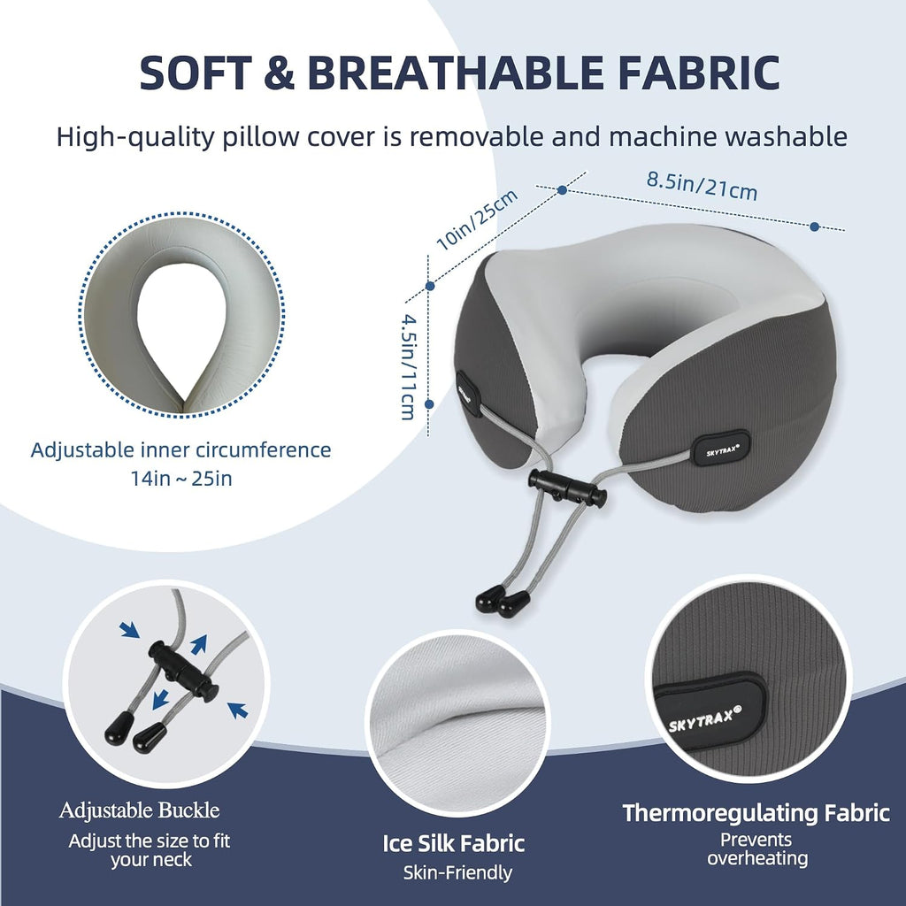 Skytraxcomf SKYTRAX COMF® Ergonomic Memory Foam Travel Neck Pillow, Washable Cooling Ice Silk Cover, Firm Neck Support for Airplane Long Fl…