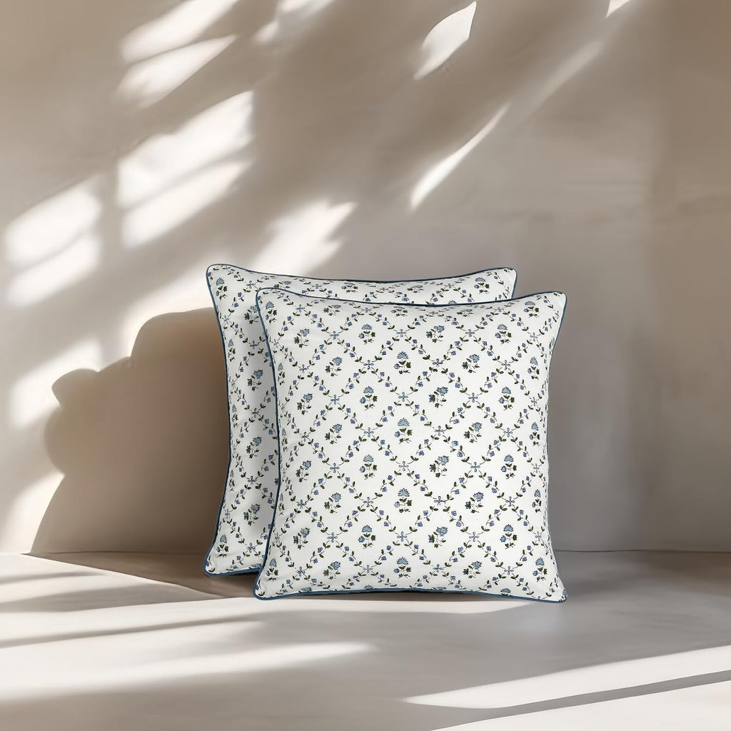Ridhi Block Print Powder Blue Pillow Cover 24" x 24" (Pack of 2) Decorative Couch Pillows for Living Room, Farmhouse Chic Boho Cute Outdoor…