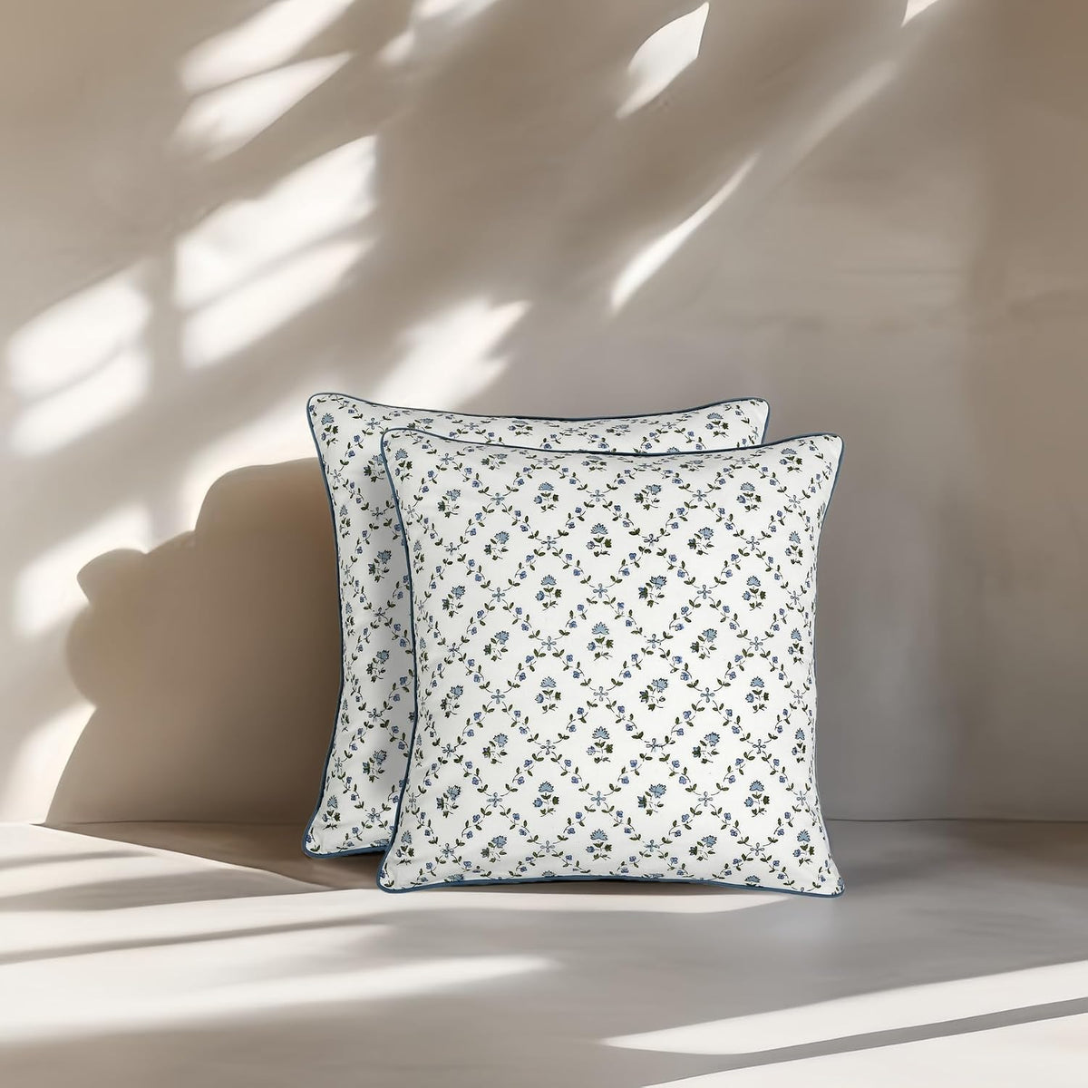 Ridhi Block Print Powder Blue Pillow Cover 16" x 16" (Pack of 2) Decorative Couch Pillows for Living Room, Farmhouse Chic Boho Cute Outdoor…