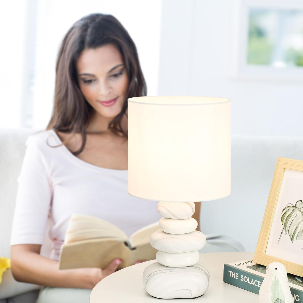 Stoney Ceramic Table Lamp for Living Room as Modern Kids Night Bedside Table Lamp for Bedroom, Φ7.09×H13.58IN, Bulb Excluded, Light Marble