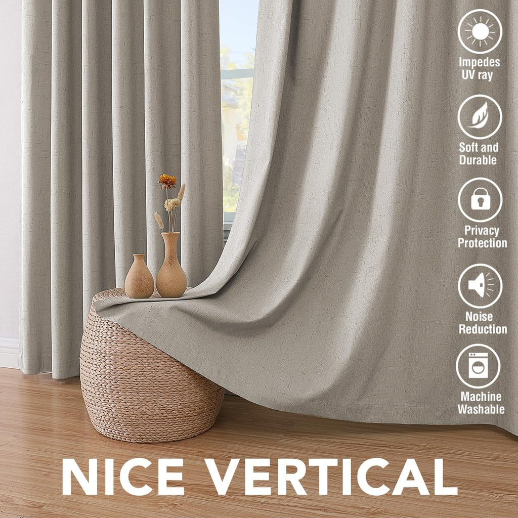 H.VERSAILTEX Primitive Linen Curtains 100% Blackout Curtain Drapes Burlap Fabric Curtains with White Thermal Insulated Liner, Grommet Top…