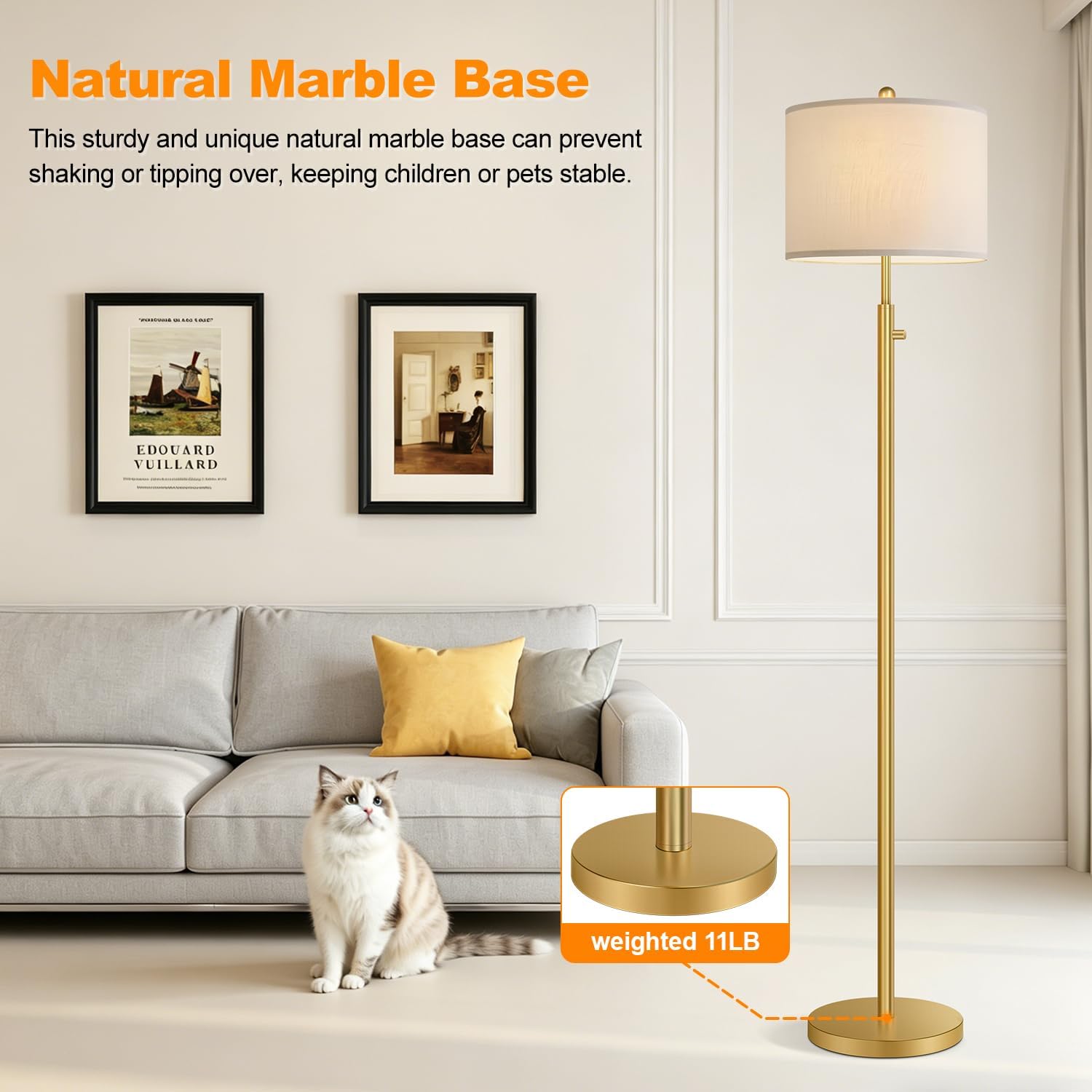 Nintiue 【Upgraded】 Dimmable Floor Lamp for Living Room, 11W LED Bulb Included, Modern Standing Lamp, Tall Pole Light with Linen Shade for…