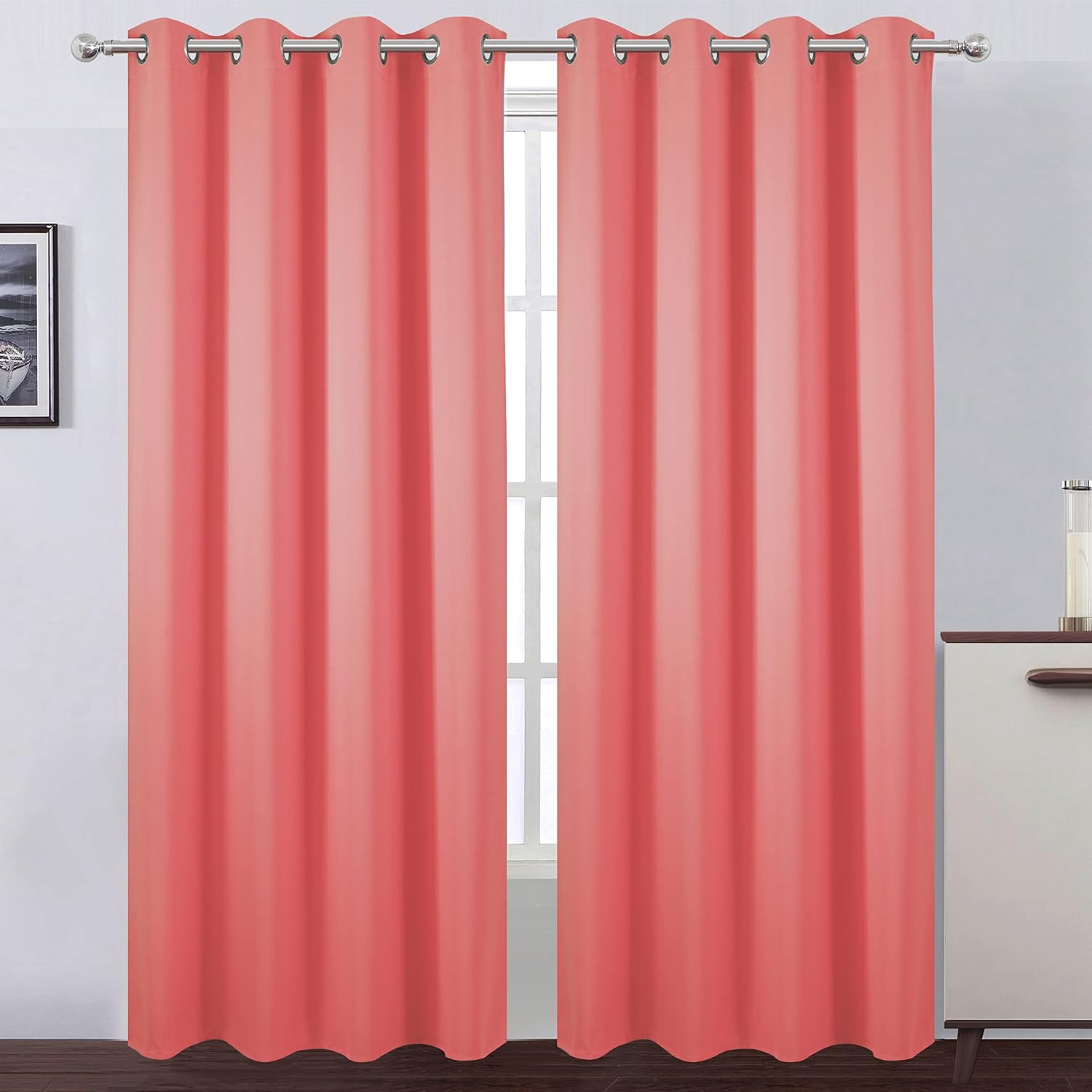 Lemomo Blackout Curtains 52 x 84 inch/Coral Curtains Set of 2 Panels/Thermal Insulated Room Darkening Bedroom Curtains 84 inch silver