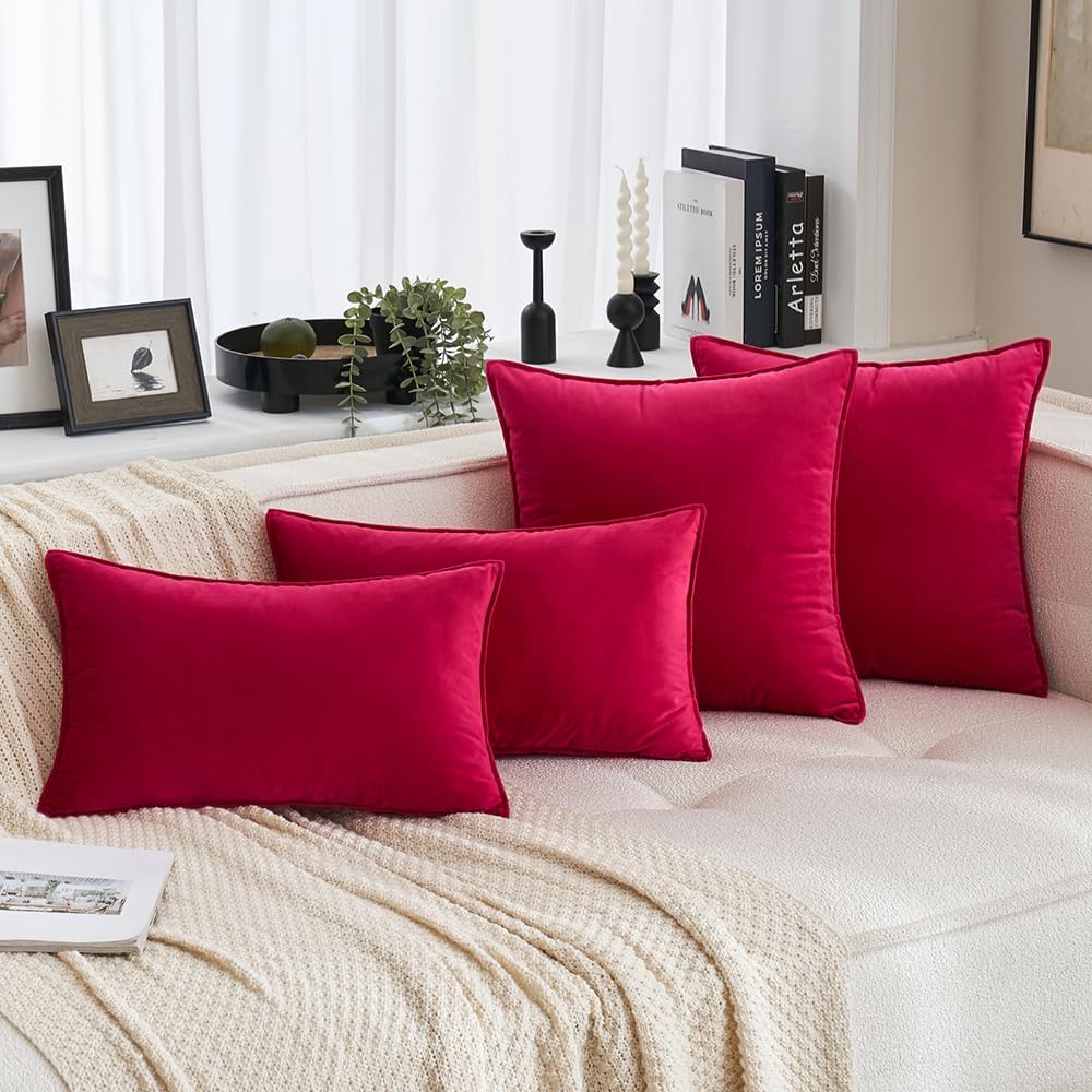 Miulee Red Velvet Throw Pillow Covers 18x18 Soft Decorative Solid Square Cushion Cases Pack of 2 Modern Luxury Home Decor for Couch, Sofa,…