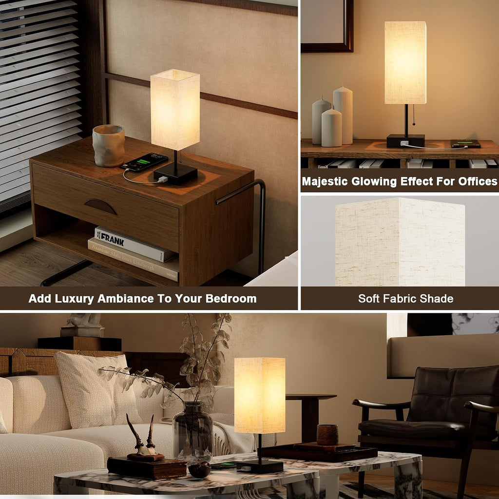 YIDPU Table Lamp for Bedroom, Nightstand Lamp for Bedside with AC Outlets, Adjustable 3color LED Light Desk Lamp for Home Decor, Included…