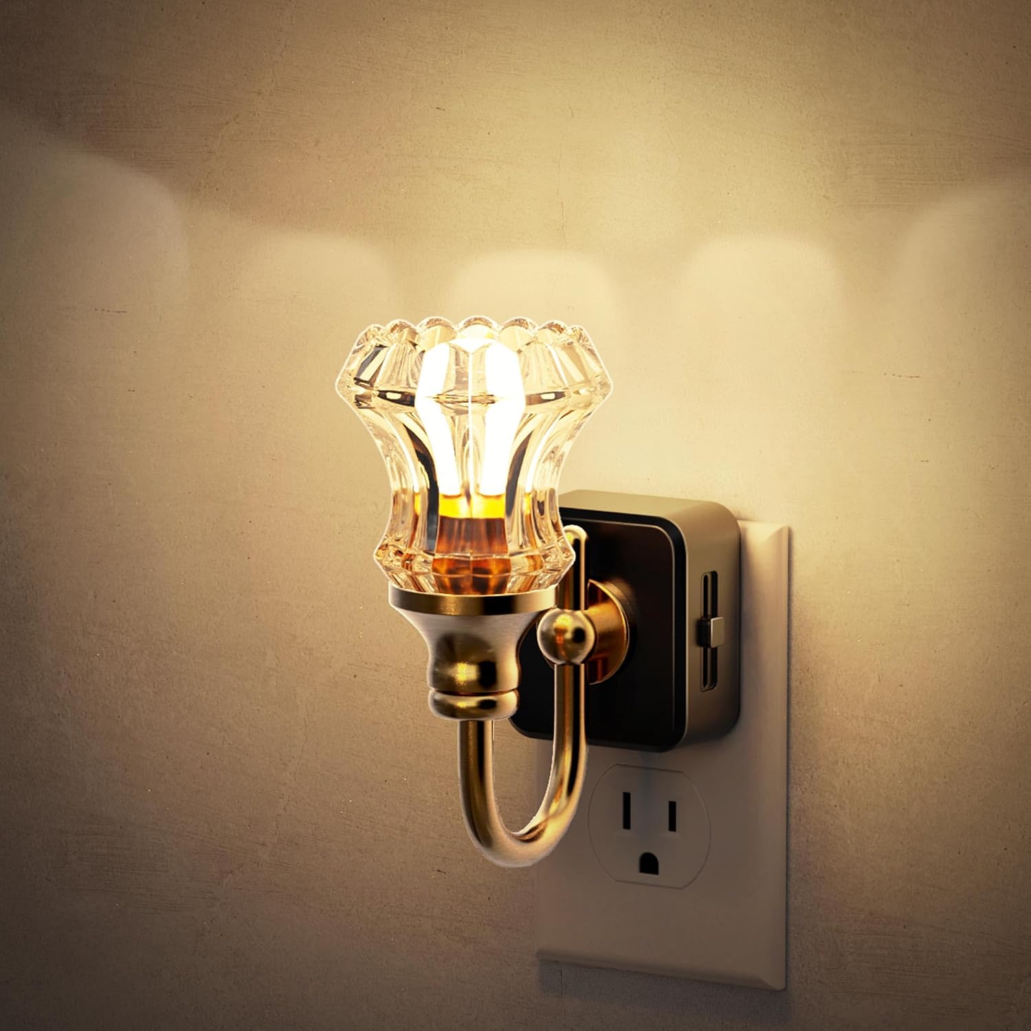 JandCase Night Light, Night Lights Plug into Wall, Dimmble Floral Glass LED Nightlight, 0-100 LM Flower Nightlights, Dusk to Dawn Sensor…
