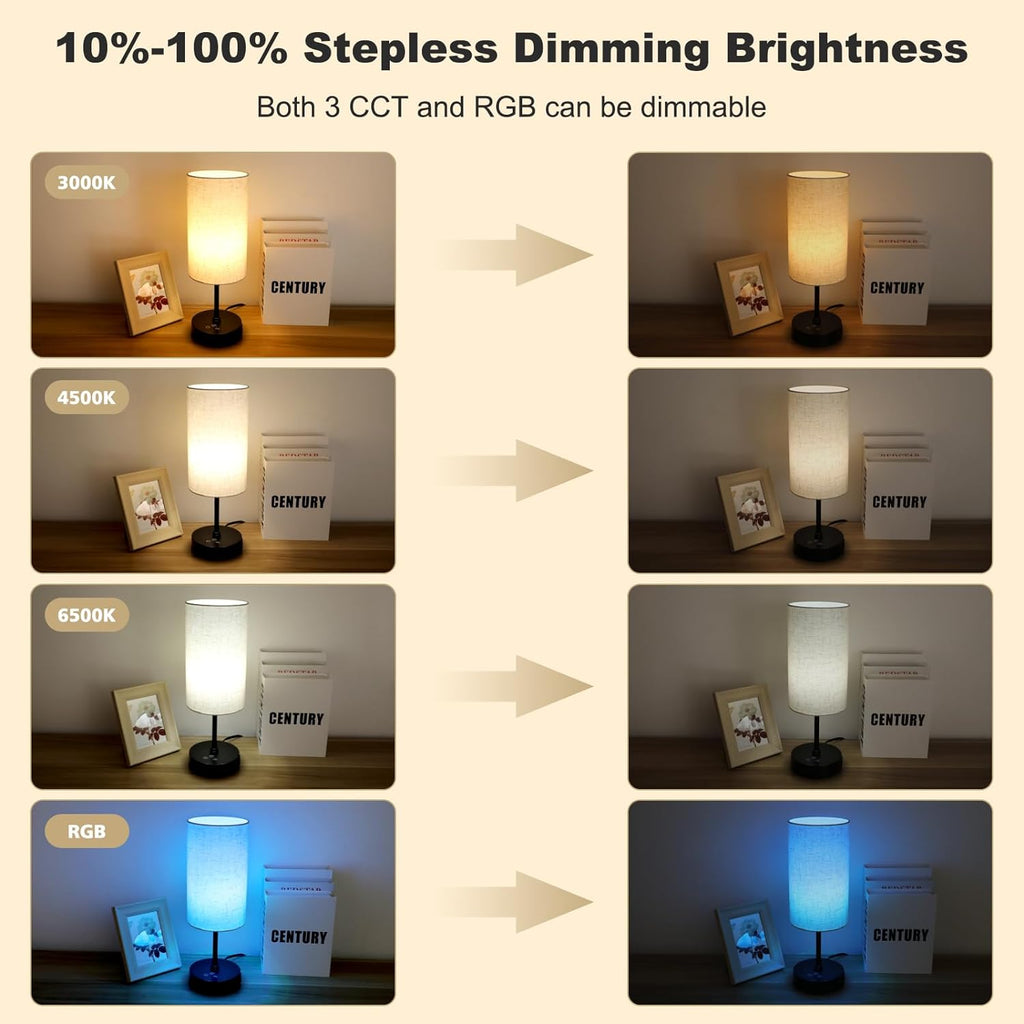 Unicozin Table Lamp Set of 2, 3 CCT 3000K/4500K/6500K & RGB Color Changing, Stepless Dimmable Small Bedside Lamp for Reading, Ambience…