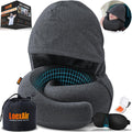 LOEXAIRTM Hooded Pro Travel Pillow - Memory Foam Neck Support Pillow for Airplane, Flight - Super-Soft Pure Cotton Fabric, Maximum Privacy…