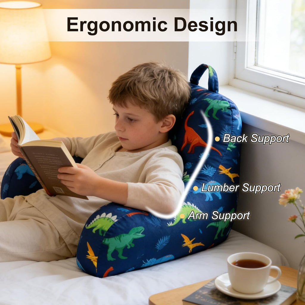 Holawakaka Colorful Dinosaur Plush Reading Pillow for Kids – Backrest Support Pillow with Decorative Pillowcase for Sitting up in Bed, Couc…
